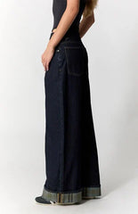 Pacsun Sloane Low Rise Ultra Baggy Jeans Plaid Roll Cuff Dark Blue