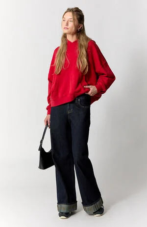Pacsun Sloane Low Rise Ultra Baggy Jeans Plaid Roll Cuff Dark Blue