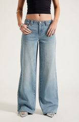 Pacsun Casey Low Rise Baggy Jeans Star Embroidered Light Blue