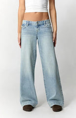 Pacsun Kaia Ultimate Low Rise Baggy Jeans Button Pocket Light Blue
