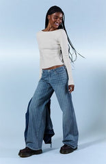 Pacsun Kaia Ultimate Low Rise Baggy Jeans Stretch Striped Light Blue