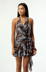Third Charm Nikki Printed Wrap Mini Dress
