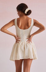 Beverly and Beck Maddie Embroidered Button Mini Dress
