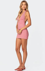 Edikted Candy Cane Backless Halter Mini Dress