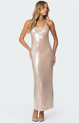 Edikted Sheer Sequin Slitted Maxi Dress