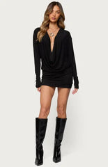 Edikted Romelia Cowl Neck Mini Dress