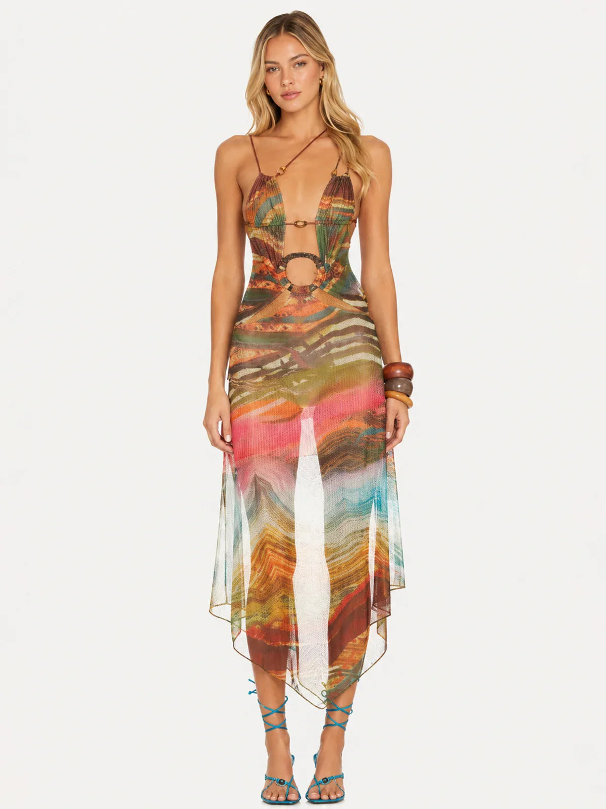 Wooden Trim Mesh Dress