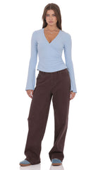 V-Neck Overlap Top in Light Blue