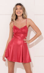 Ruched A-line Dress in Red