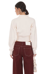 Knit Mock Neck Zip-Up Cardigan in Ivory