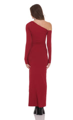 Off Shoulder Long Sleeve Maxi Dress in Red