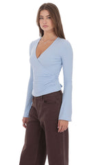 V-Neck Overlap Top in Light Blue