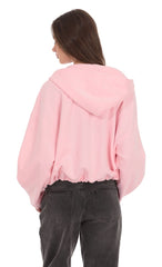Cropped Fleece Zip-Up Hoodie in Pink