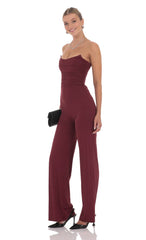 Strapless Pointed Corset Jumpsuit in Burgundy