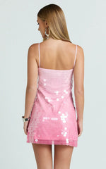 Rose Mini Dress - Ombre Sequin Shift Dress In Pink