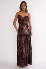 Miller Sequin Maxi Dress Burgundy
