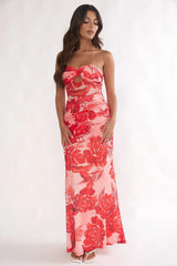 Kallira Ruched Maxi Dress Floral Red