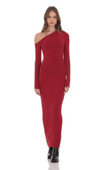 Off Shoulder Long Sleeve Maxi Dress in Red