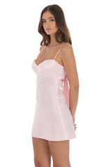 Satin Sweetheart Neck Dress In Pink And Green