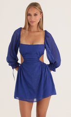 Shimmer Chiffon Open Back Dress in Blue