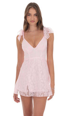 Motif Shoulder Tie A-line Dress in Pink