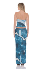 Strapless Floral Mesh Two Piece Set in Blue