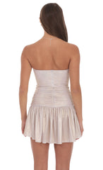 Metallic Embellished Strapless Dress in Rose Gold
