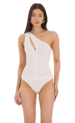 One Shoulder Keyhole Bodysuit in White