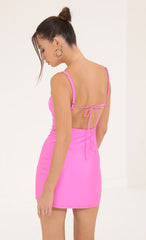 Ruched Bodycon Dress in Hot Pink