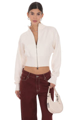 Knit Mock Neck Zip-Up Cardigan in Ivory
